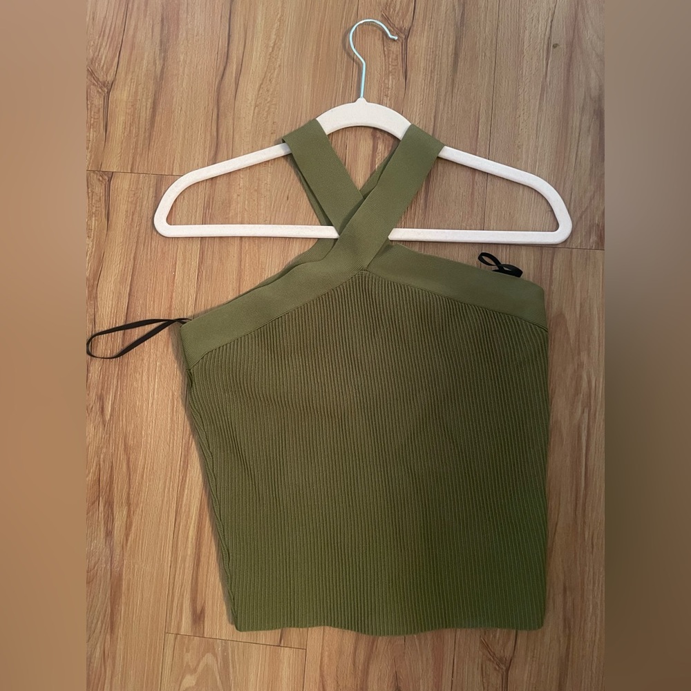 Like New Aritzia Babaton Sculpt Knit Criss Cross Tank, Olive Green Size L
